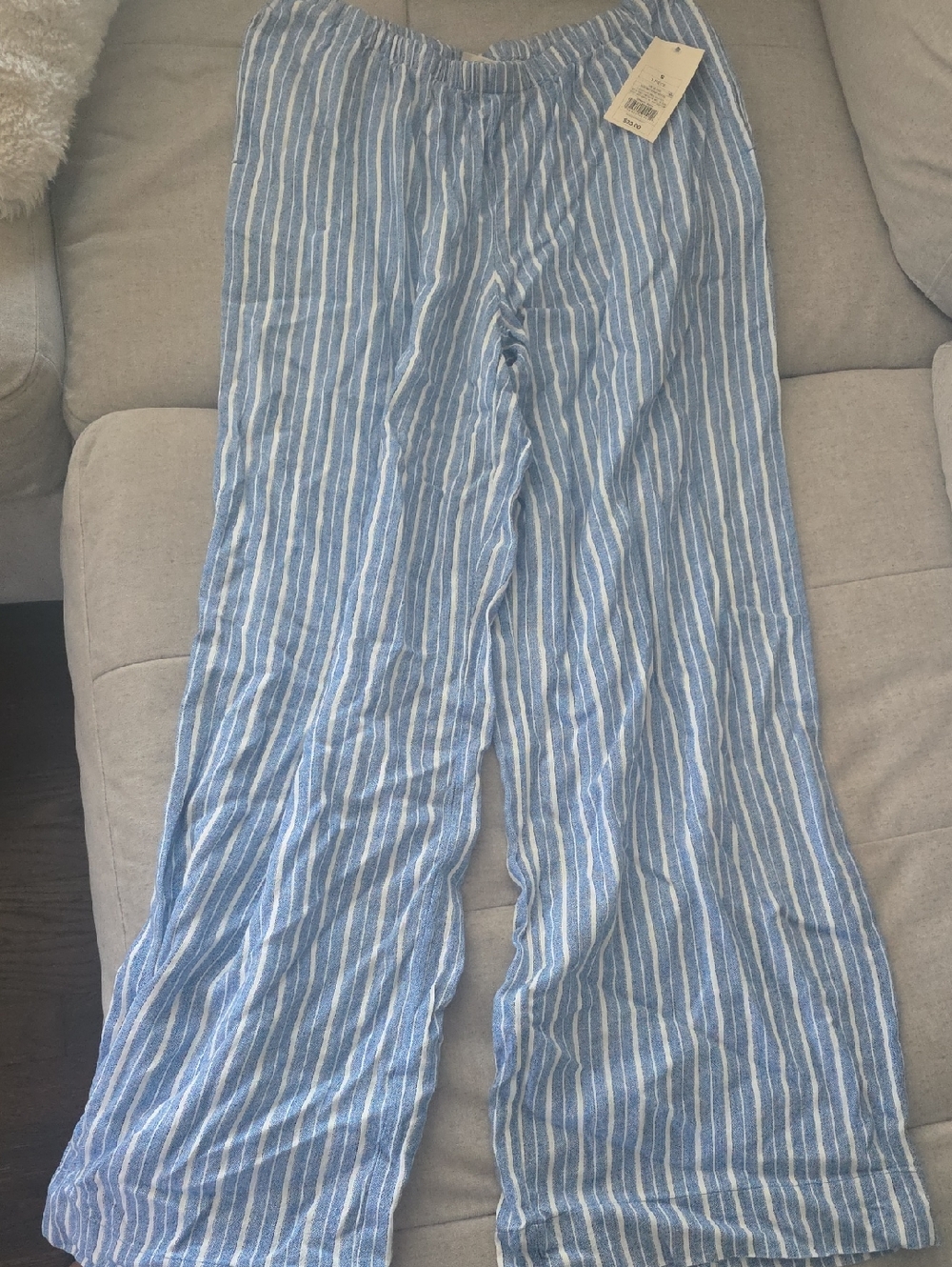 A New Day Blue and White Striped Elastic-Waist Pants